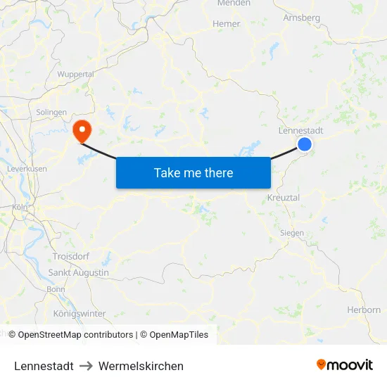 Lennestadt to Wermelskirchen map