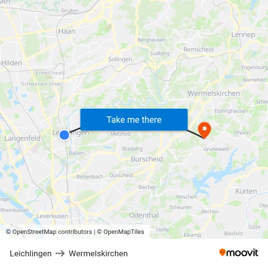 Leichlingen to Wermelskirchen map