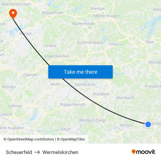 Scheuerfeld to Wermelskirchen map