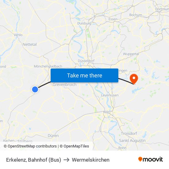 Erkelenz, Bahnhof (Bus) to Wermelskirchen map