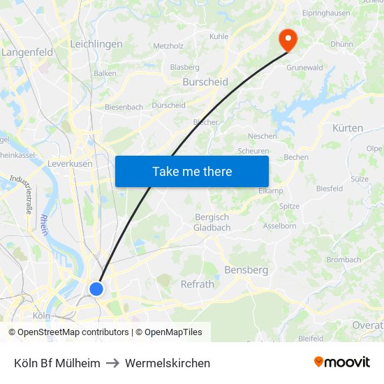 Köln Bf Mülheim to Wermelskirchen map