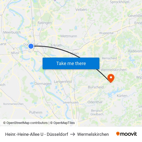 Heinr.-Heine-Allee U - Düsseldorf to Wermelskirchen map