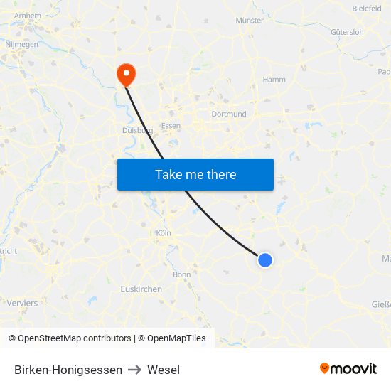 Birken-Honigsessen to Wesel map