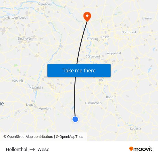 Hellenthal to Wesel map