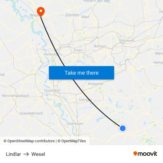 Lindlar to Wesel map