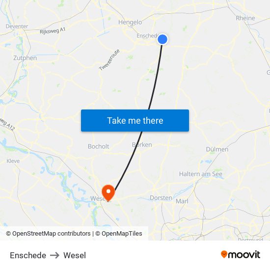 Enschede to Wesel map