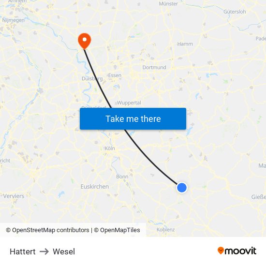 Hattert to Wesel map