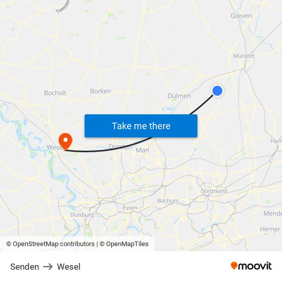 Senden to Wesel map