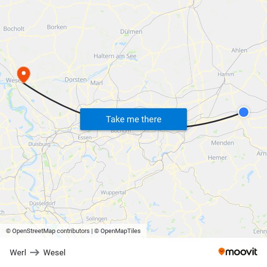Werl to Wesel map