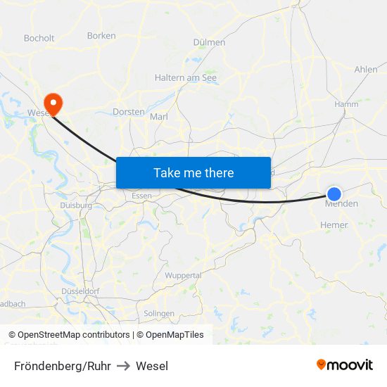 Fröndenberg/Ruhr to Wesel map