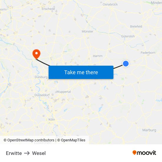 Erwitte to Wesel map
