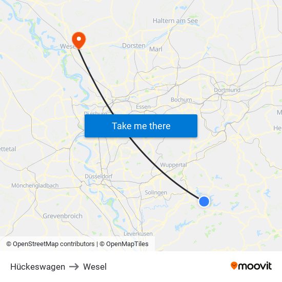 Hückeswagen to Wesel map