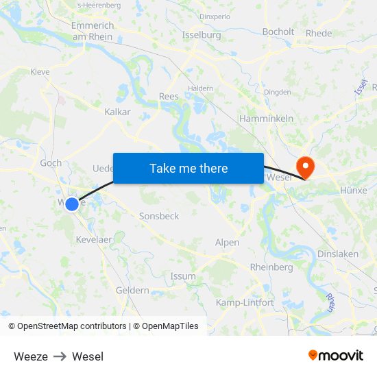 Weeze to Wesel map