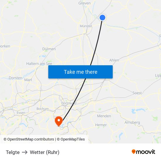 Telgte to Wetter (Ruhr) map