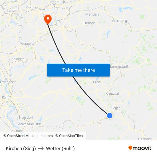 Kirchen (Sieg) to Wetter (Ruhr) map