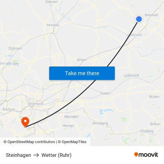 Steinhagen to Wetter (Ruhr) map