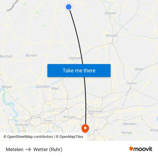 Metelen to Wetter (Ruhr) map