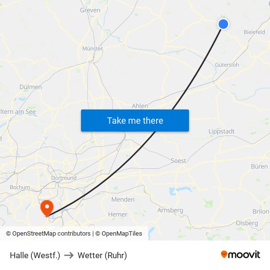 Halle (Westf.) to Wetter (Ruhr) map