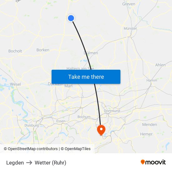 Legden to Wetter (Ruhr) map