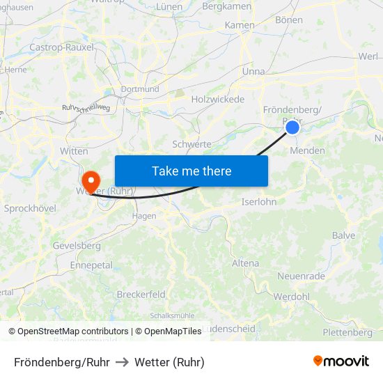 Fröndenberg/Ruhr to Wetter (Ruhr) map