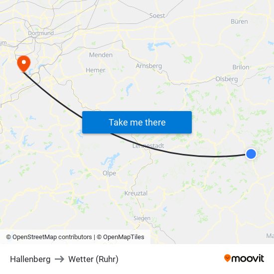 Hallenberg to Wetter (Ruhr) map