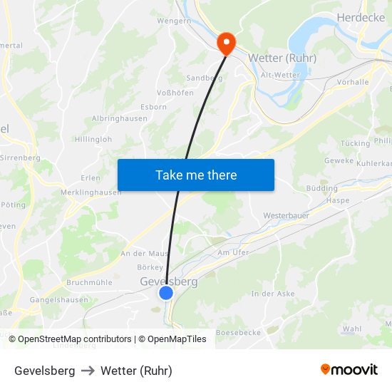 Gevelsberg to Wetter (Ruhr) map