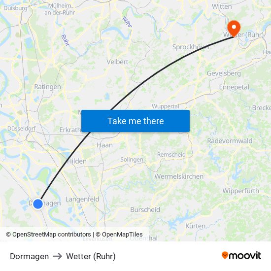 Dormagen to Wetter (Ruhr) map