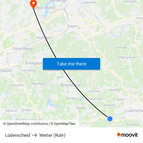 Lüdenscheid to Wetter (Ruhr) map