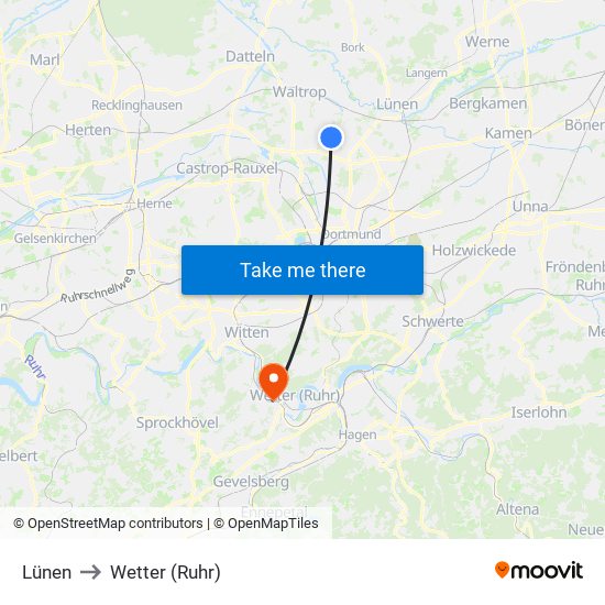 Lünen to Wetter (Ruhr) map