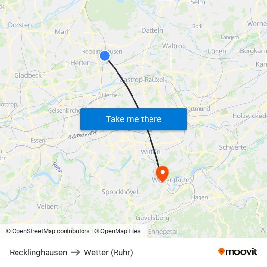 Recklinghausen to Wetter (Ruhr) map