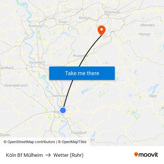 Köln Bf Mülheim to Wetter (Ruhr) map