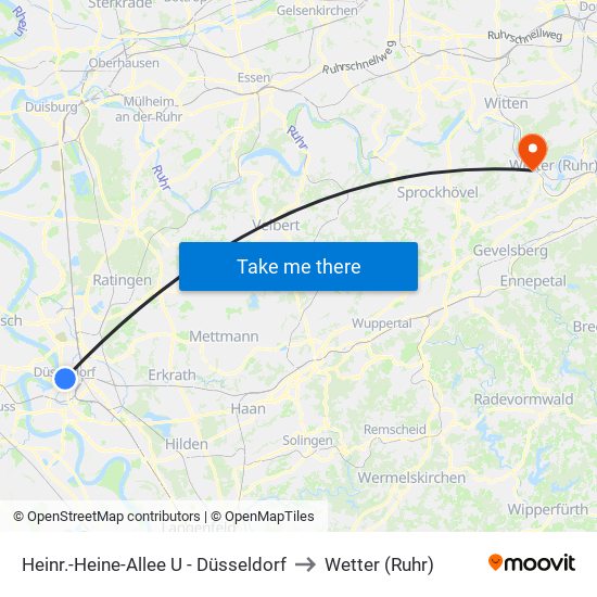 Heinr.-Heine-Allee U - Düsseldorf to Wetter (Ruhr) map