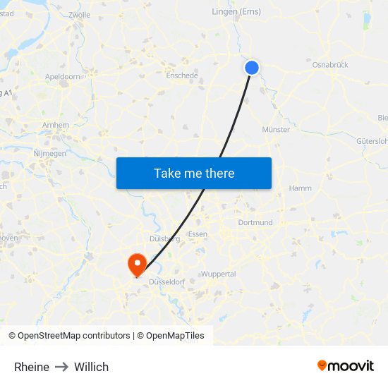 Rheine to Willich map