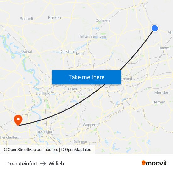 Drensteinfurt to Willich map