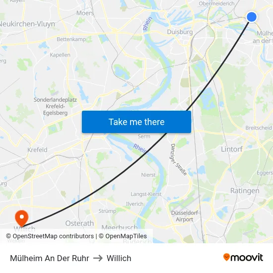 Mülheim An Der Ruhr to Willich map
