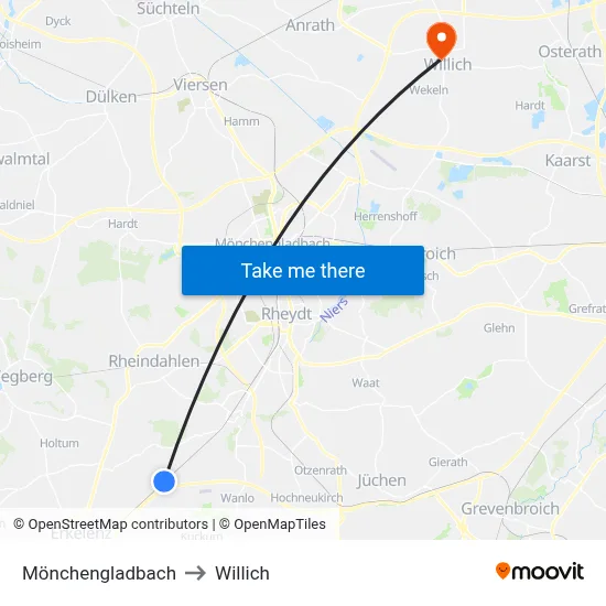 Mönchengladbach to Willich map