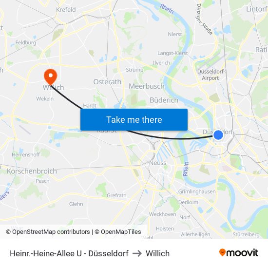 Heinr.-Heine-Allee U - Düsseldorf to Willich map