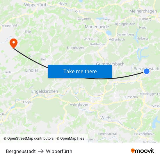Bergneustadt to Wipperfürth map