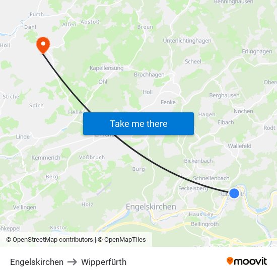 Engelskirchen to Wipperfürth map