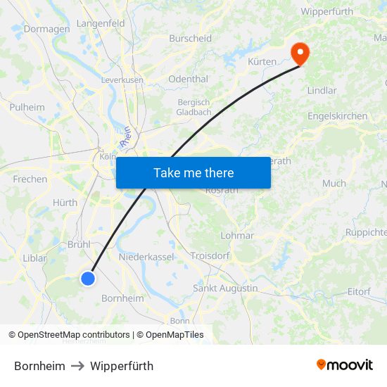 Bornheim to Wipperfürth map