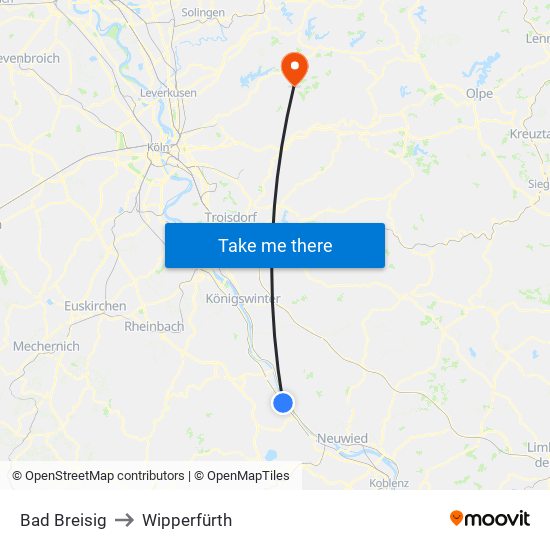 Bad Breisig to Wipperfürth map