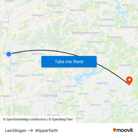 Leichlingen to Wipperfürth map