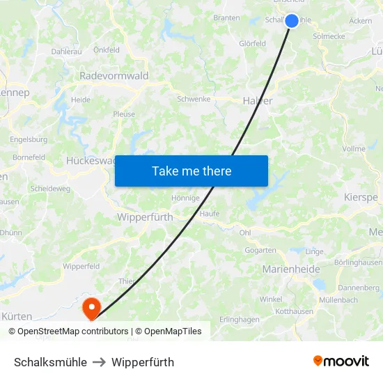 Schalksmühle to Wipperfürth map
