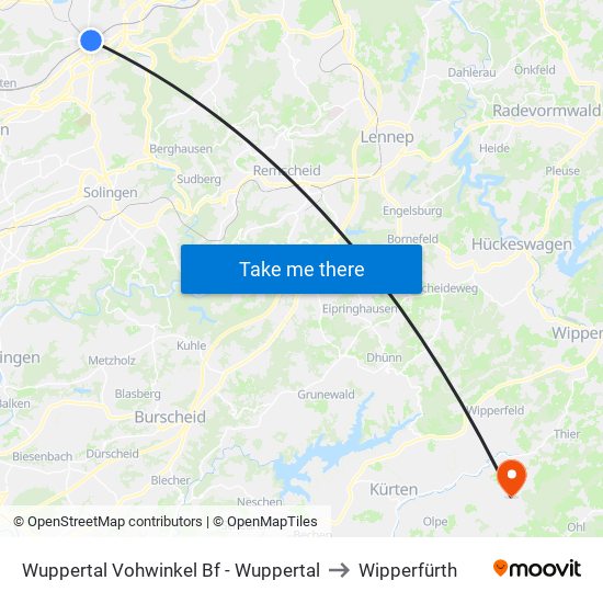 Wuppertal Vohwinkel Bf - Wuppertal to Wipperfürth map