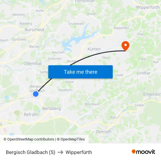 Bergisch Gladbach (S) to Wipperfürth map