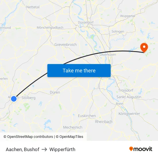 Aachen, Bushof to Wipperfürth map