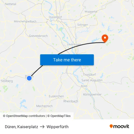 Düren, Kaiserplatz to Wipperfürth map