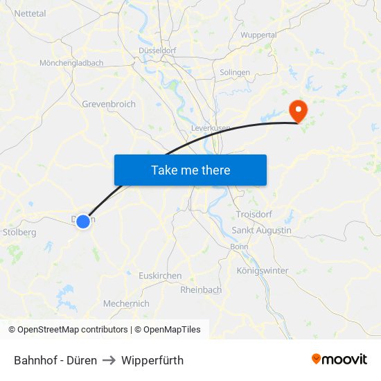 Bahnhof - Düren to Wipperfürth map