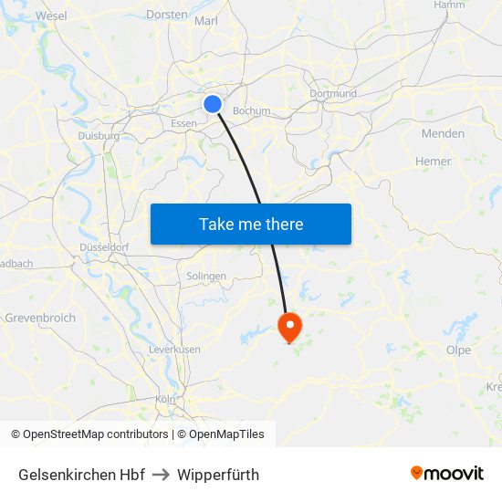 Gelsenkirchen Hbf to Wipperfürth map