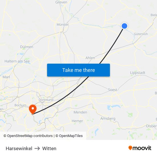 Harsewinkel to Witten map